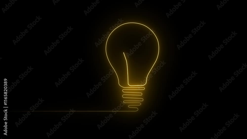 Electric neon bulb icon animation with neon line on yellow color on black background. Electric neon bulb icon animation with neon line on yellow color on black background.