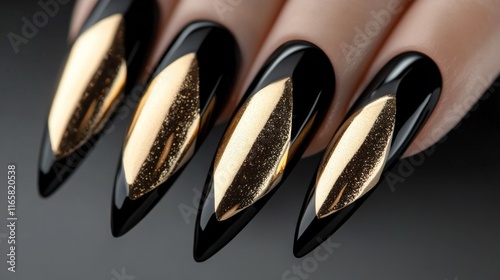 Elegant black and gold nail designs showcasing artistic craftsmanship and cre...