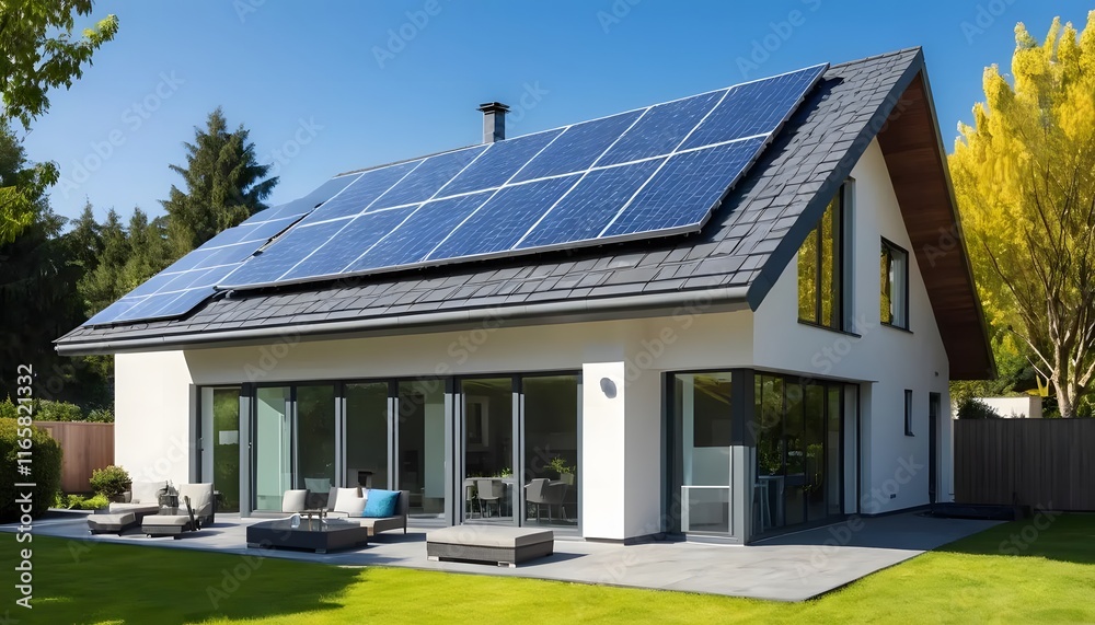 Fototapeta premium Modern Eco-Friendly Home with Solar Panels