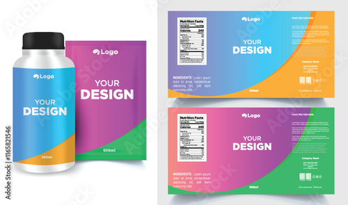 Product label design template, cosmetic packaging design, pharma packaging, jar labels, pills bottle label design set illustration