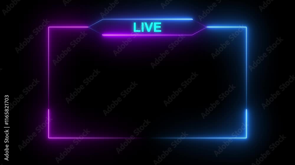 live neon text frame animation box frame with black background.