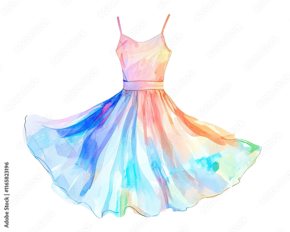 Obraz premium Colorful watercolor dress design on a white isolate background.
