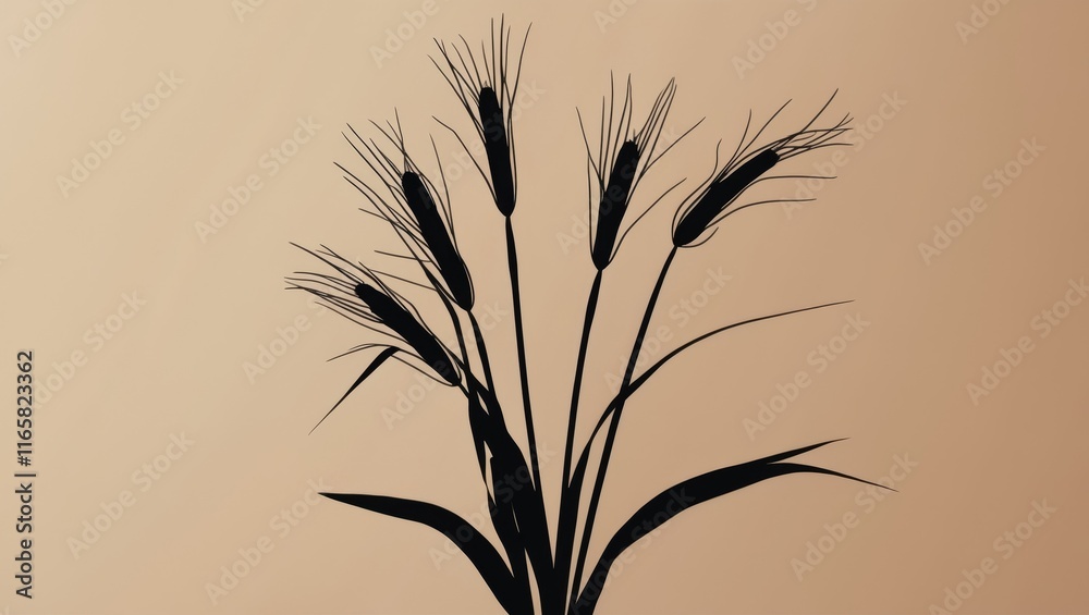 Obraz premium Silhouette of reed against soft beige background