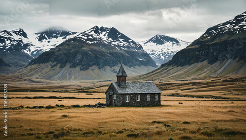 Solitude d'une église dans les montagnes enneigées