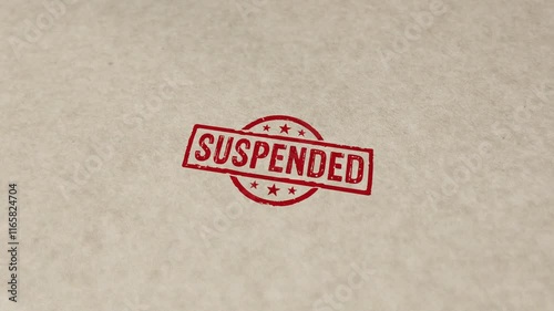 Suspended stamp and hand stamping impact animation. Blocked and canceled 3D concept. 