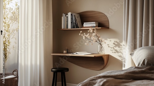 Cozy bedroom with minimalistic decor and natural light in a calm atmosphere