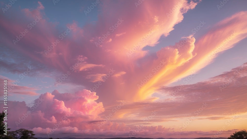 Fototapeta premium Soft pink and yellow clouds at sunrise