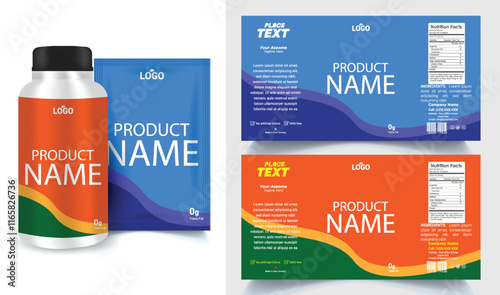 Product label design template, cosmetic packaging design, pharma packaging, jar labels, pills bottle label design set illustration