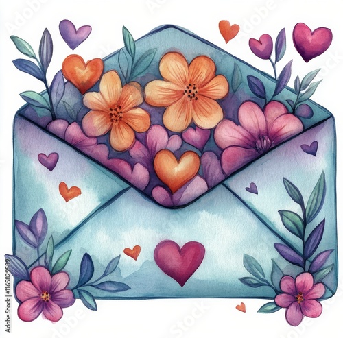 Creative envelope filled with colorful flowers and hearts for special occasions