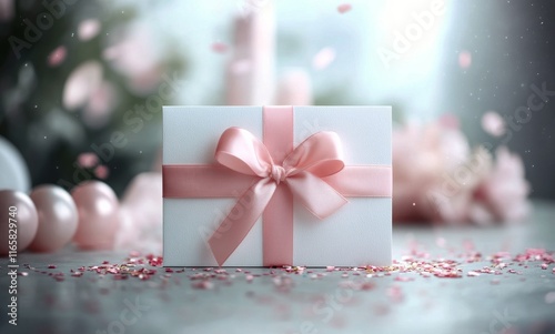 Birthday card on a festive table with colorful confetti and decorations