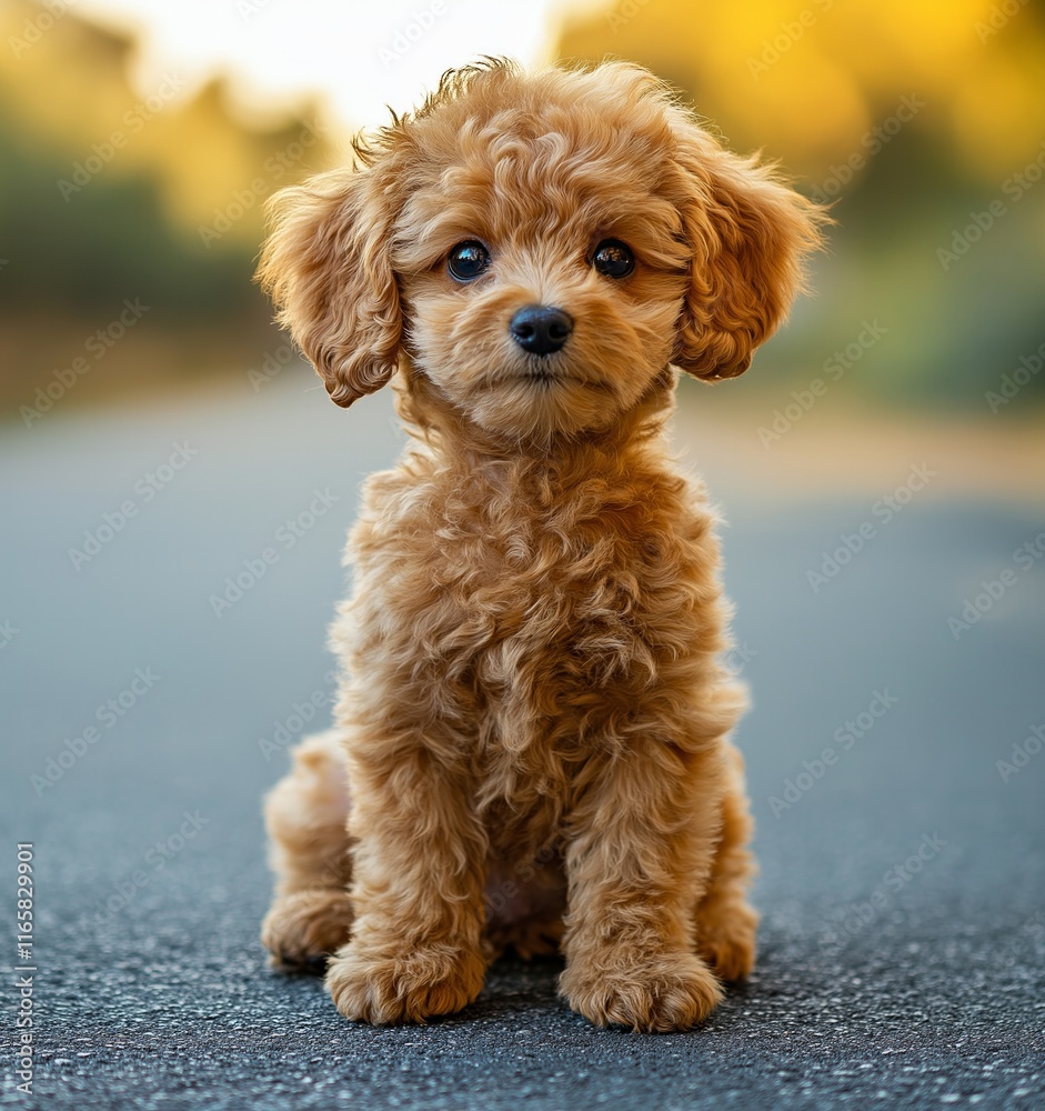 Adorable Golden Doodle Puppy Posing Outdoors on a Sunny Day Adorable Golden Doodle Puppy Posing Outdoors on a Sunny Day