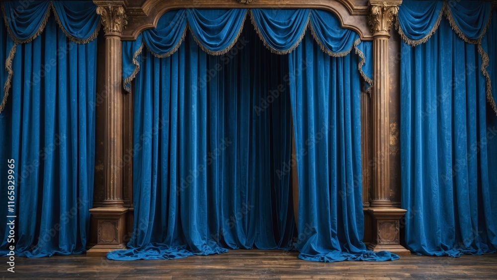 Fototapeta premium Theatrical blue curtain with textured backdrop