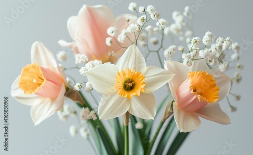 Pastel Daffodils and Baby's Breath Bouquet: A Springtime Delight photo