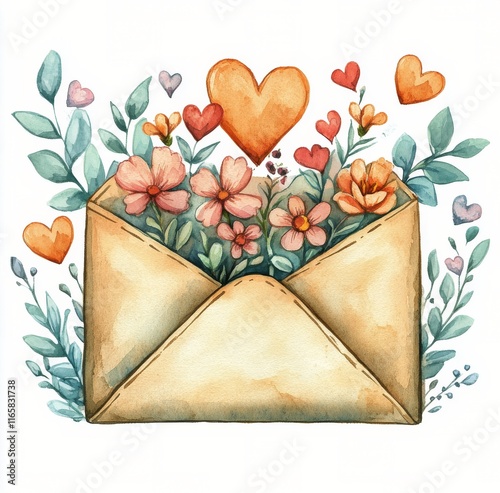 Creative envelope filled with colorful flowers and hearts for special occasions