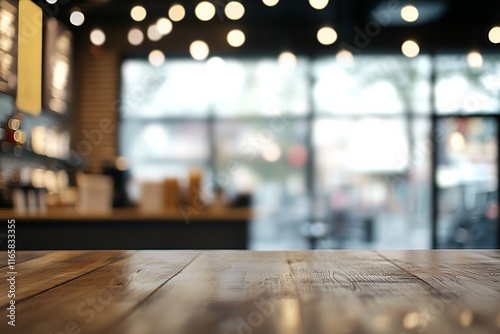 Wallpaper Mural Wooden Tabletop with Blurred Coffee Shop Interior Background for Product Display Torontodigital.ca