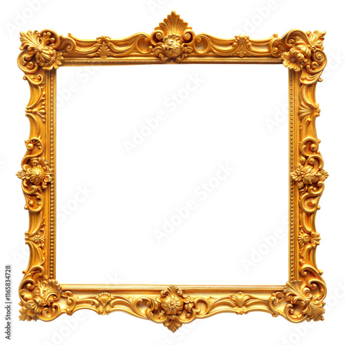 A Gilded Ornate Frame, a Canvas for Timeless Elegance on a White or Clear Surface PNG Transparent Background.