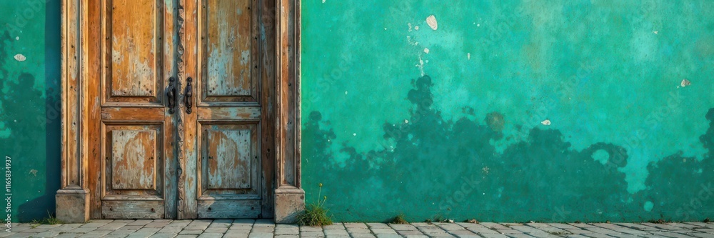 Textured wooden door with Teal and turquoise green background, decorative door, wood texture, nature-inspired Textured wooden door with Teal and turquoise green background, decorative door, wood texture, nature-inspired