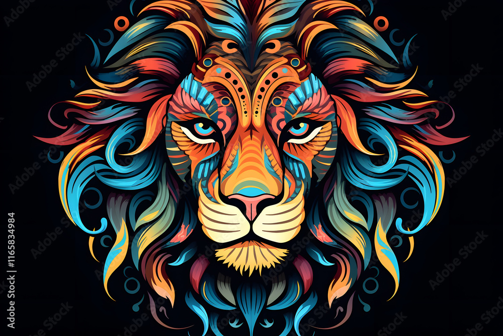 Fototapeta premium Vibrant Lion Artwork Featuring Colorful Patterns and Intricate Details