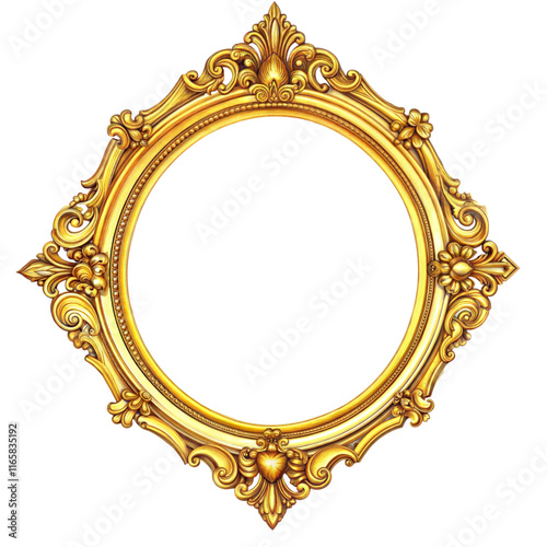 A Gilded Ornate Frame, a Canvas for Timeless Elegance on a White or Clear Surface PNG Transparent Background.