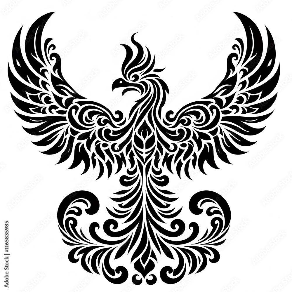 Fototapeta premium AI Generate of Phoenix Shape in Samoan Art style isolated in white
