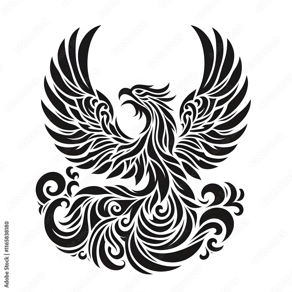Fototapeta premium AI Generate of Phoenix Shape in Samoan Art style isolated in white