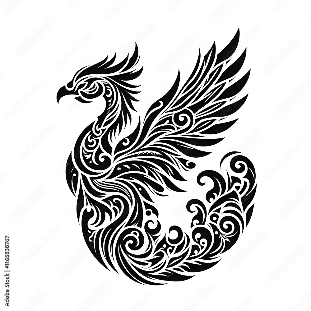 Obraz premium AI Generate of Phoenix Shape in Samoan Art style isolated in white