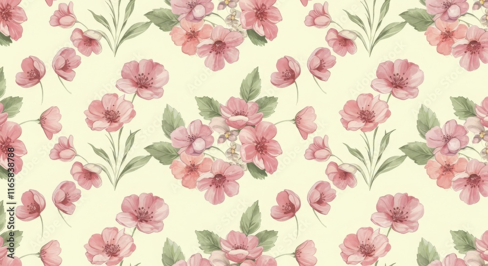 Fototapeta A seamless pattern featuring pastel-colored flowers and leaves. Watercolor Floral Background with Multicolored Fresh Bloosoms. Design Element for Greeting Cards, Banners, Leaflets and Flyers.