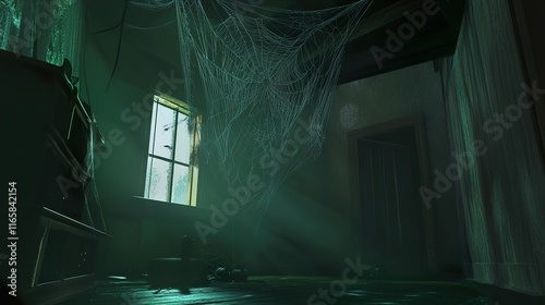 Eerie Abandoned House Interior: Dark, Mysterious Room