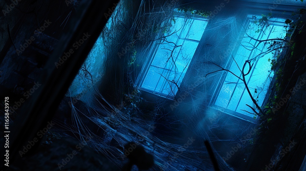 Obraz premium Enigmatic Abandoned House: A Dark and Atmospheric Interior