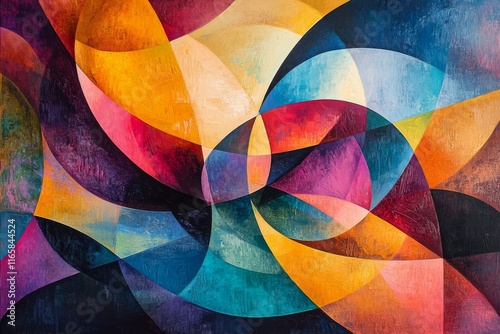 Vibrant abstract artwork featuring colorful geometric shapes and flowing lines