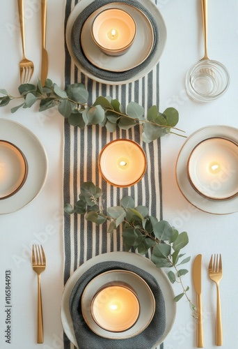 Elegant table setting with greenery and candles for a special dining experience