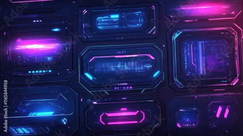 A futuristic GUI collection of avatar frames with polished black metallic borders, creatively styled to represent levels or ranks