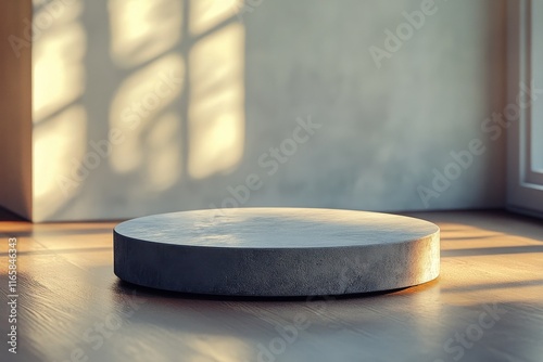 Minimalist concrete platform with soft shadows in a bright interior setting