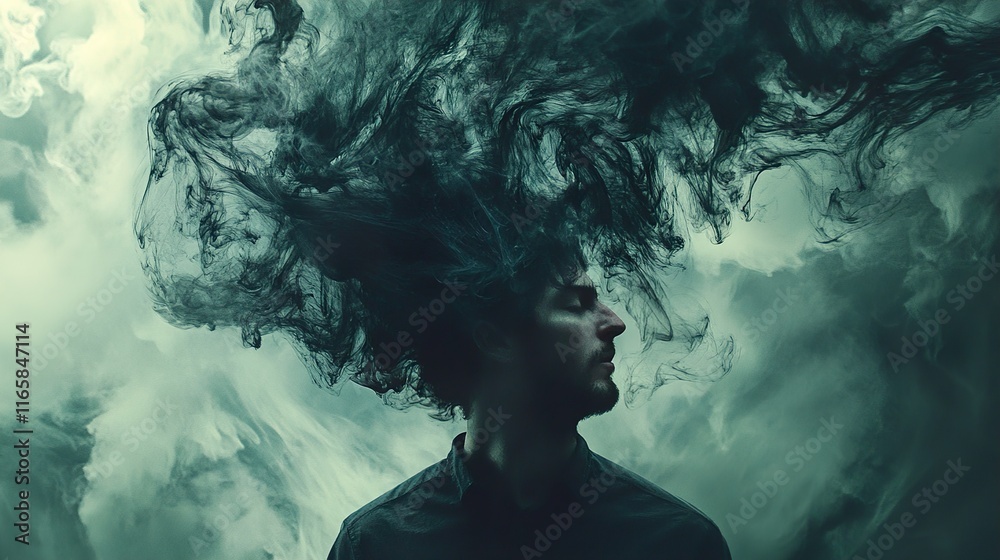 Fototapeta premium Turbulent Mind: A Dark and Evocative Portrait