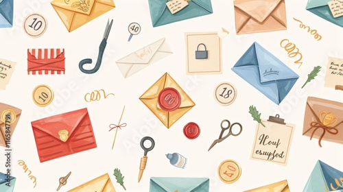 Assorted Envelopes, Postmarks, and Postcards for Mailing and Communication