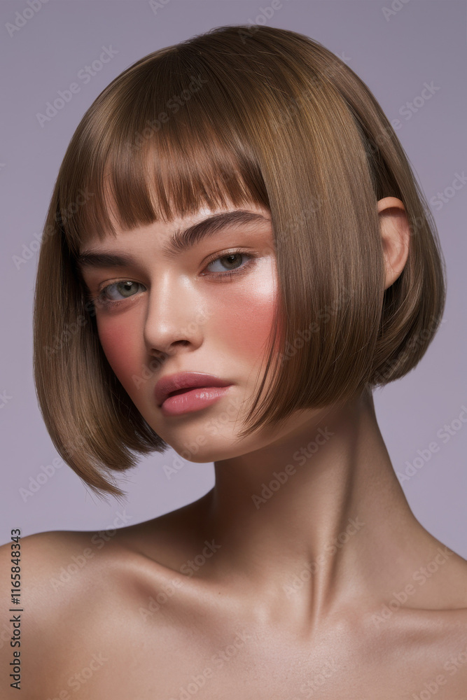 Blonde Bob Haircut, Fashion Model, Minimalist Portrait, Studio Lighting, Neutral Background, Elegant Blonde Bob Haircut, Fashion Model, Minimalist Portrait, Studio Lighting, Neutral Background, Elegant