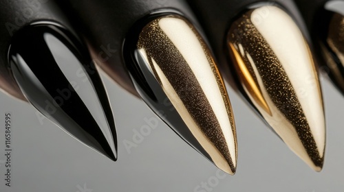 Elegant black and gold nail designs showcasing artistic craftsmanship and cre...