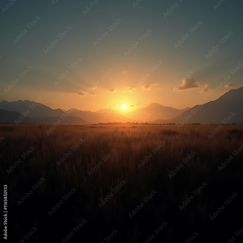 Breathtaking Sunset Over Majestic Mountains and Golden Fields Highlighting Nature's Beauty Breathtaking Sunset Over Majestic Mountains and Golden Fields Highlighting Nature's Beauty