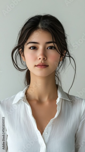 Young woman with natural beauty posing indoors in soft light