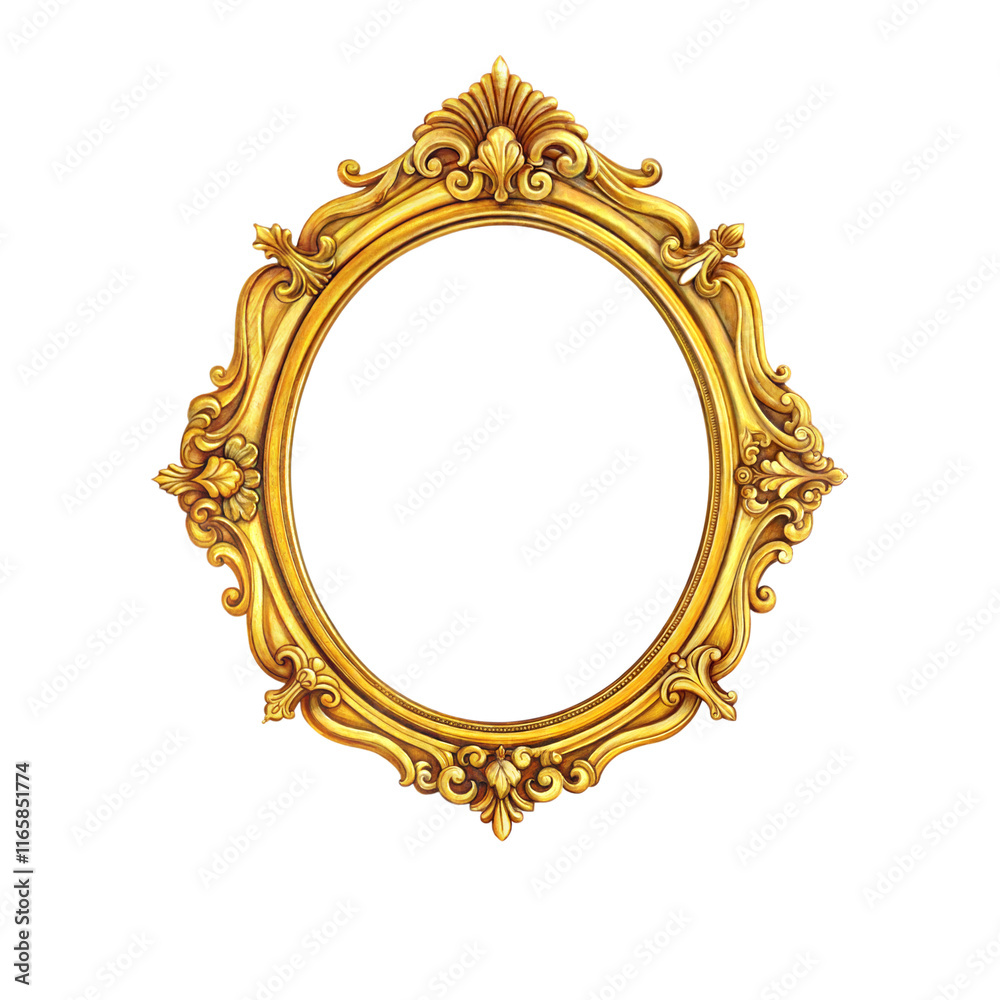 An ornate gold picture frame isolated on transparent background An ornate gold picture frame isolated on transparent background