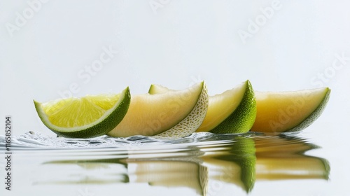 Fresh melon and lime pieces arranged on a clean surface with natural light