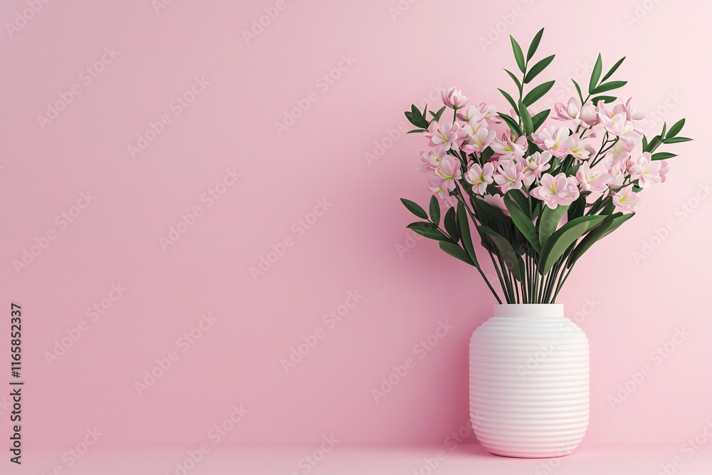 Valentine's Day Pink Flowers in White Vase Minimalist Home Decor Floral Still Life Valentine's Day Pink Flowers in White Vase Minimalist Home Decor Floral Still Life