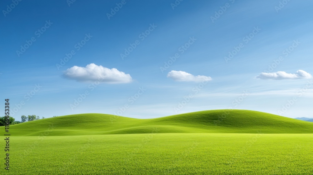 Serene landscape with rolling green hills under a clear blue sky. Serene landscape with rolling green hills under a clear blue sky.