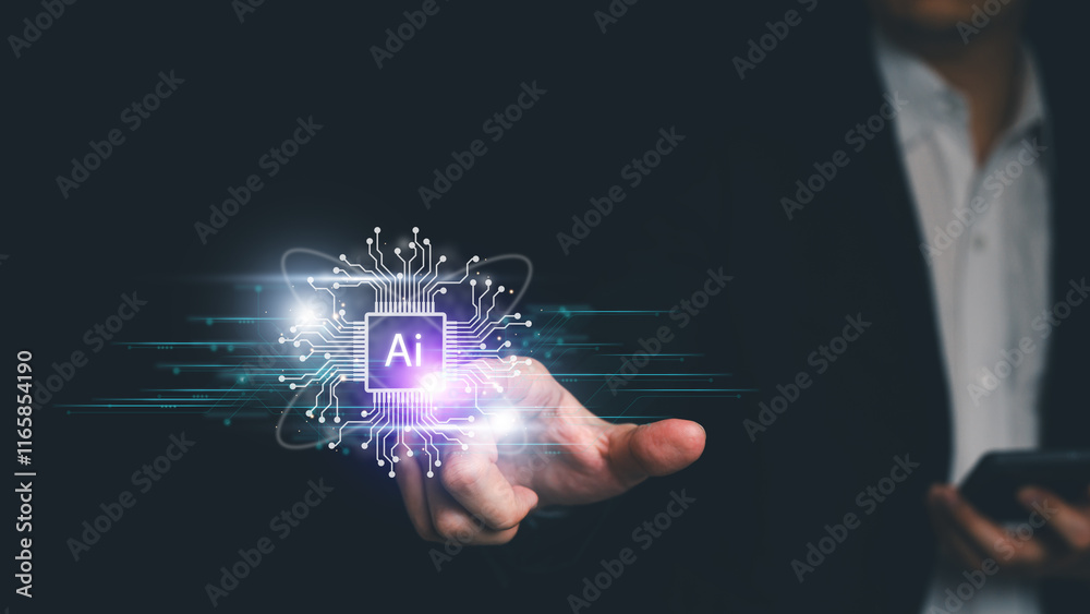 Fototapeta premium Businessman hand touch virtual screen To connect AI artificial intelligence technology