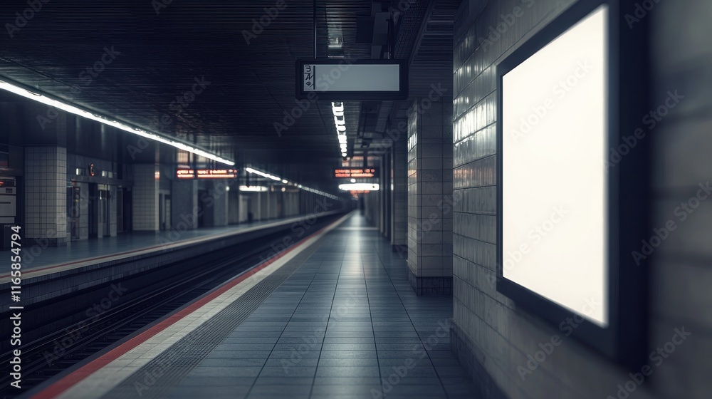 Fototapeta premium Empty Subway Station: Awaiting Passengers