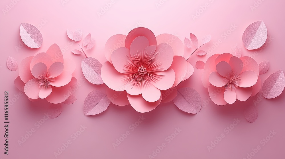 Beautiful pink paper flowers on a blush pink background, perfect for decoration or design projects. Beautiful pink paper flowers on a blush pink background, perfect for decoration or design projects.