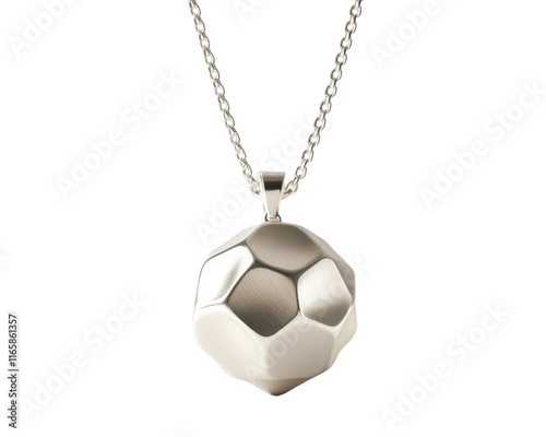 Silver soccer ball pendant on a chain, white isolate background. photo