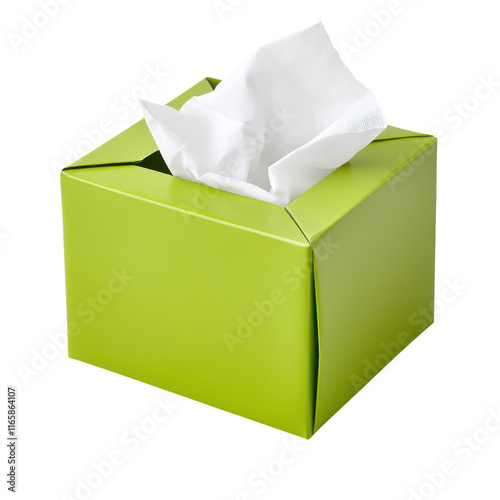 Green Tissue Box with White Tissue for Home and Office Use on transparent background photo