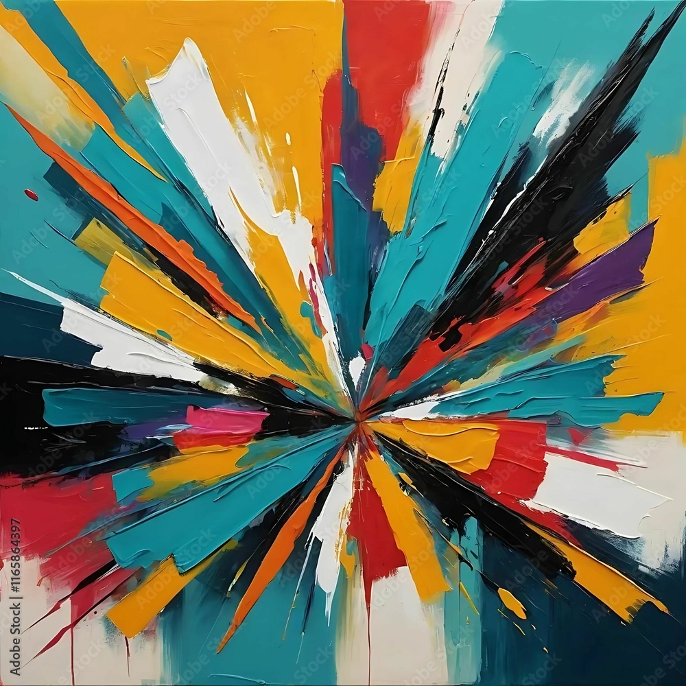 Obraz premium A vibrant, abstract painting with bold brushstrokes and dynamic shapes.