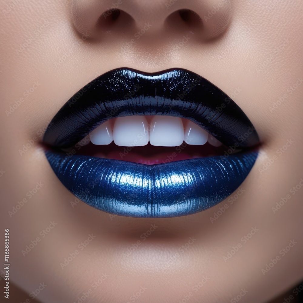 Fototapeta premium Woman's lips are painted blue and black
